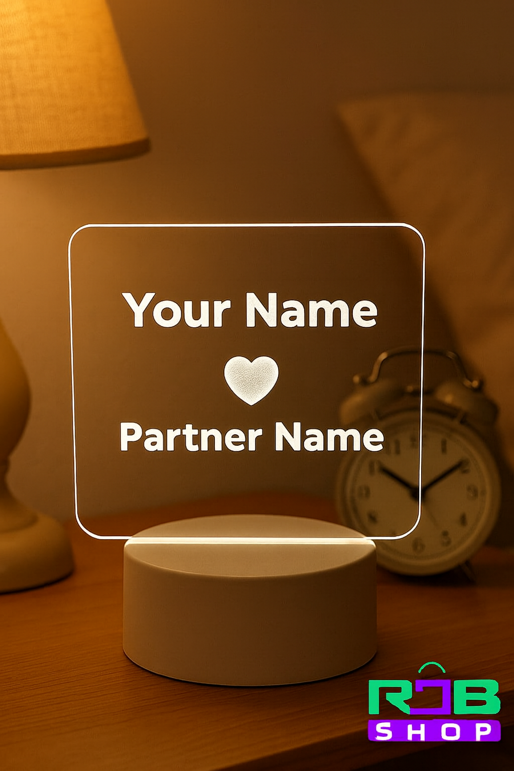 Customizable Love Acrylic Lamp (X Love Y) – Black