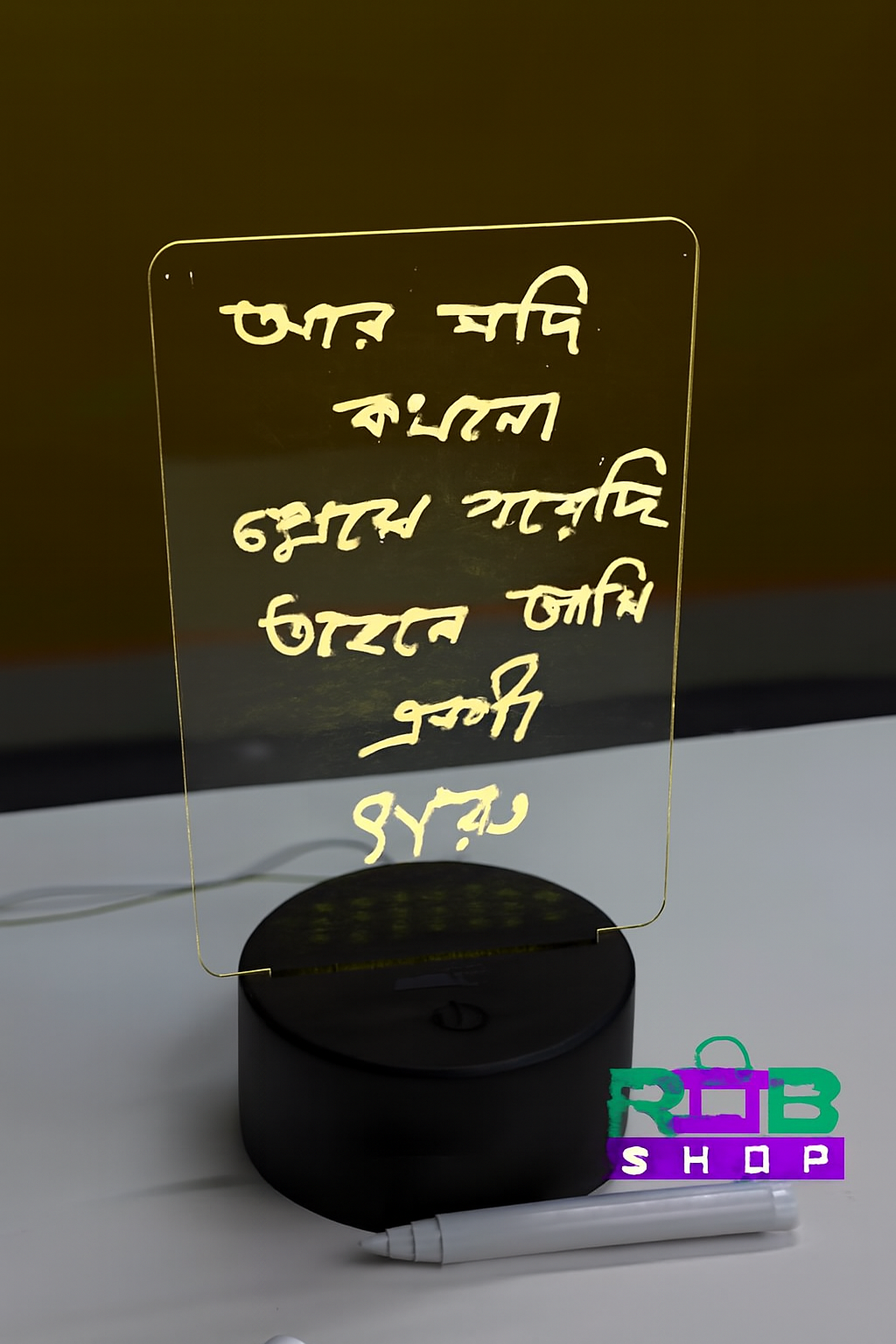 Acrylic Multicolor Night Lamp with Writable Board and Eraser Pen – Black