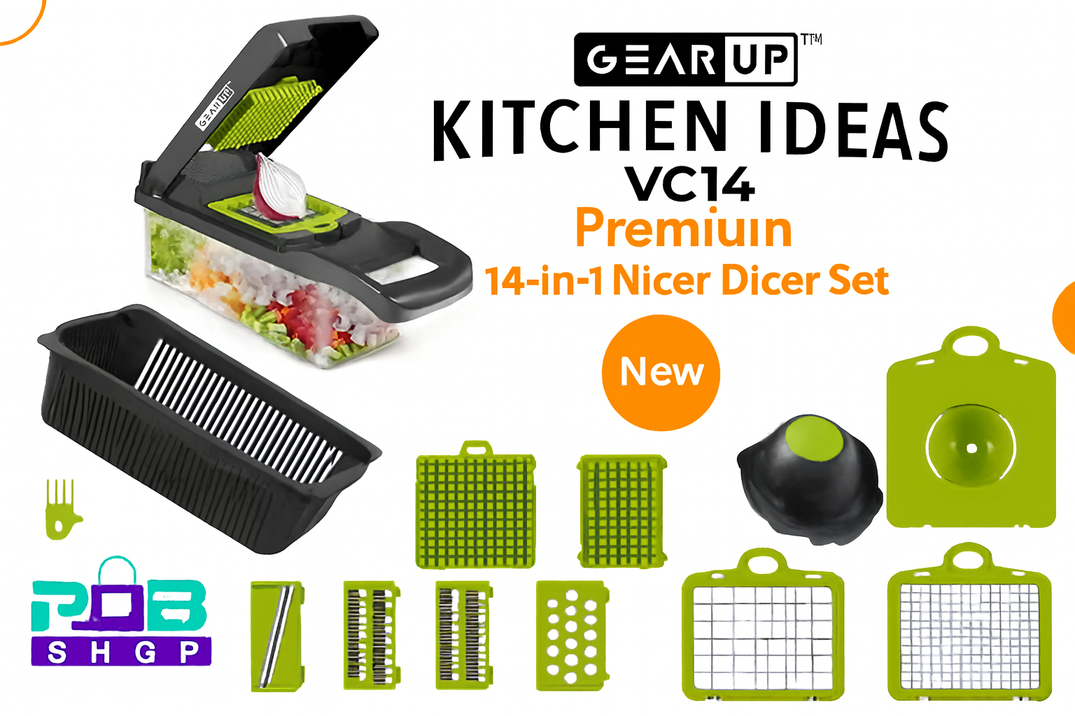GearUP VC14 Premium 14-in-1 Vegetable and Fruits Multifuction Cutting Slicer Kitchen Tools
